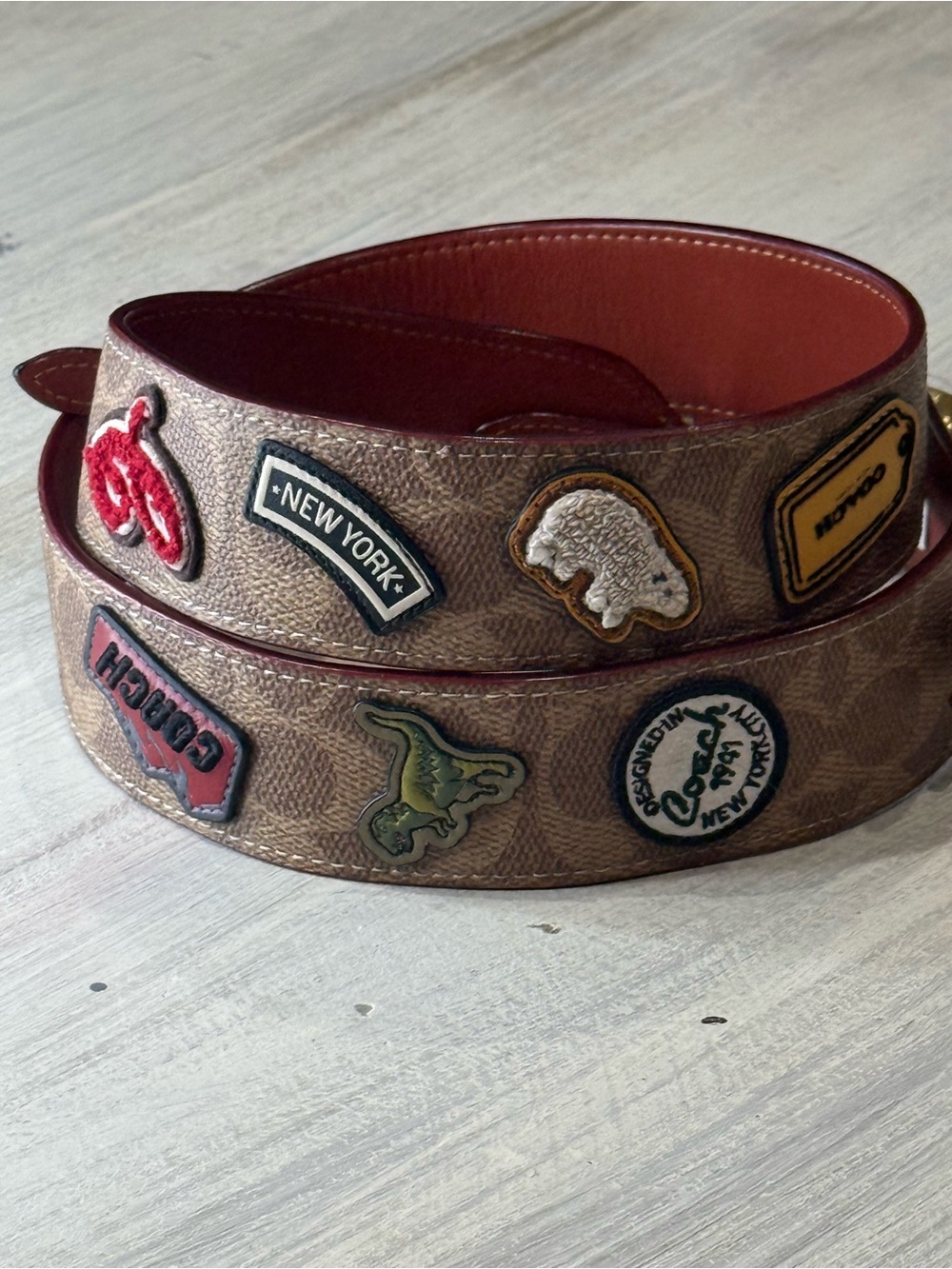 Coach New York Brown Signature Patches Novelty Strap With Rexy